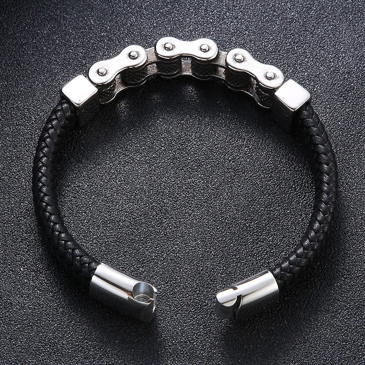 WorldNorse Interwoven Steel Chain Leather Bracelet - image 2