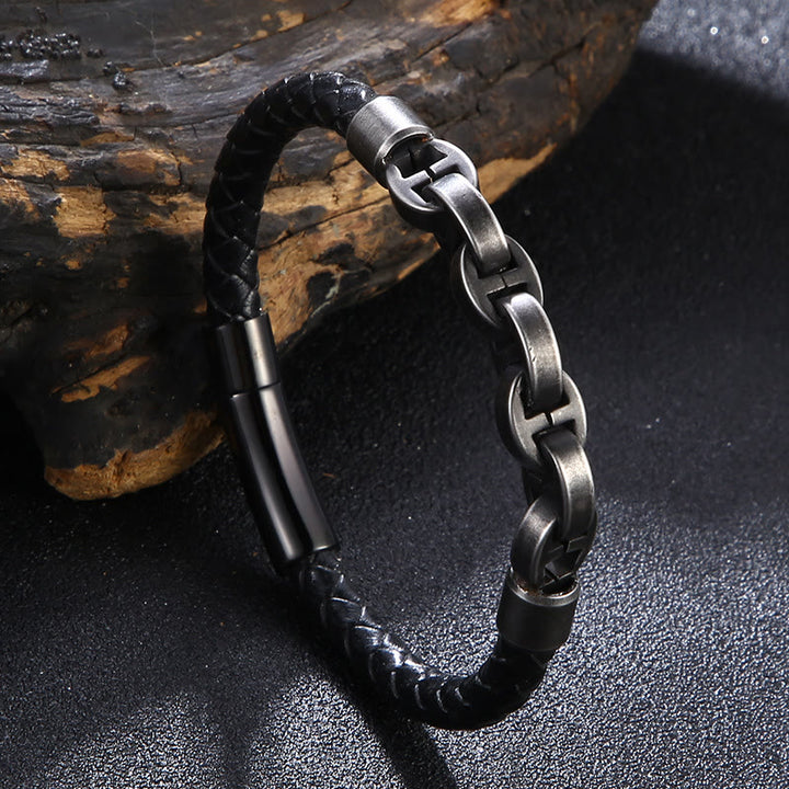 WorldNorse Viking Chain And Leather Bracelet - 23cm - image 0