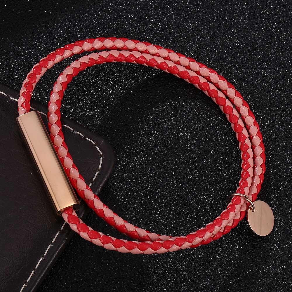 WorldNorse Leather With Rose Gold Accents Magnetic Bracelet - Red & Pink - 45.5cm - image 9