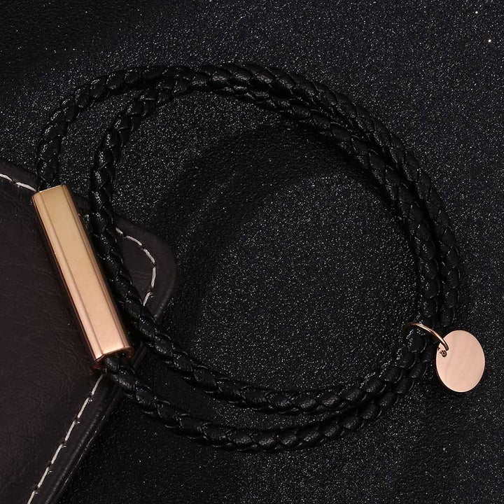 WorldNorse Leather With Rose Gold Accents Magnetic Bracelet - Black - 45.5cm - image 6