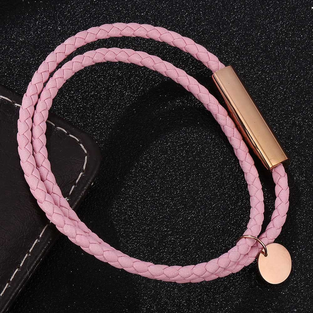 WorldNorse Leather With Rose Gold Accents Magnetic Bracelet - Pink - 45.5cm - image 0
