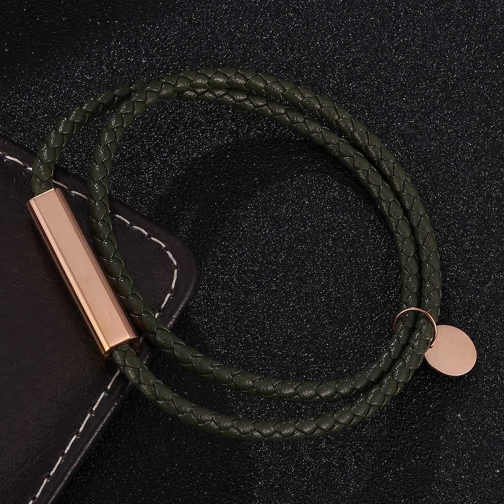 WorldNorse Leather With Rose Gold Accents Magnetic Bracelet - Army Green - 45.5cm - image 5