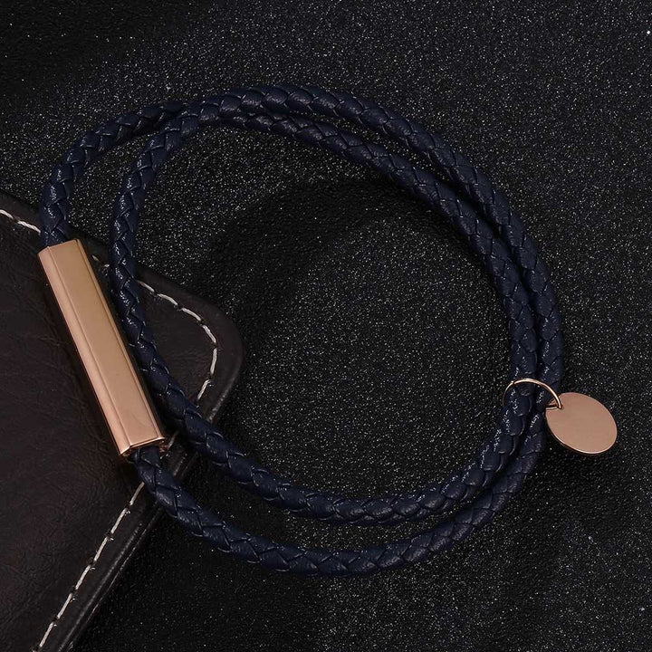 WorldNorse Leather With Rose Gold Accents Magnetic Bracelet - Dark Blue - 45.5cm - image 8