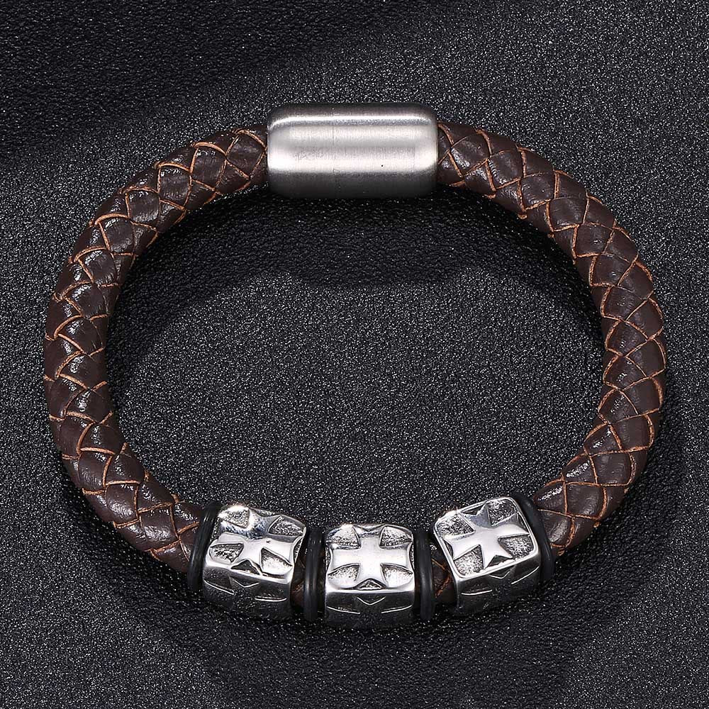 WorldNorse Star Embossed Beads Leather Bracelet - image 2