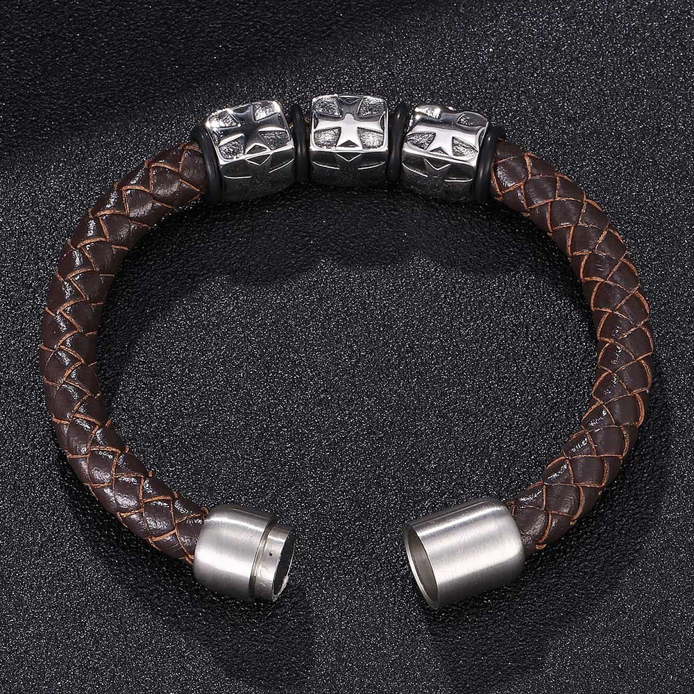 WorldNorse Star Embossed Beads Leather Bracelet - image 3