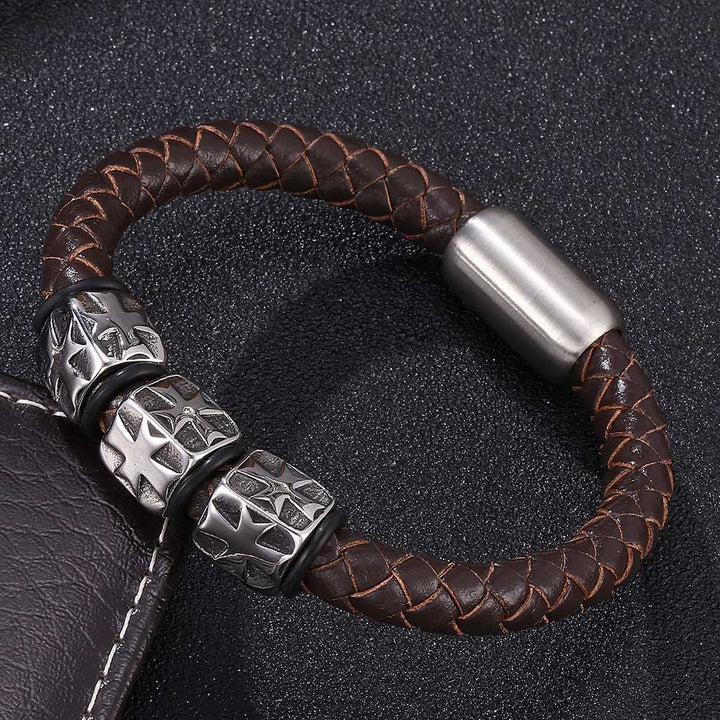 WorldNorse Star Embossed Beads Leather Bracelet - 24cm - image 0