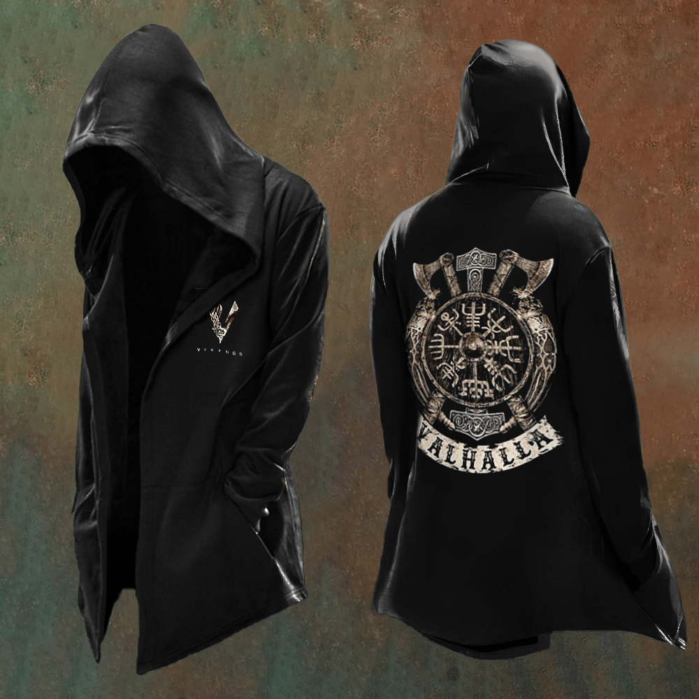 WorldNorse Vintage Viking Axe Vegvisir Valhalla Hooded Jacket - US/UK/AU48，EU58 (4XL) - image 1
