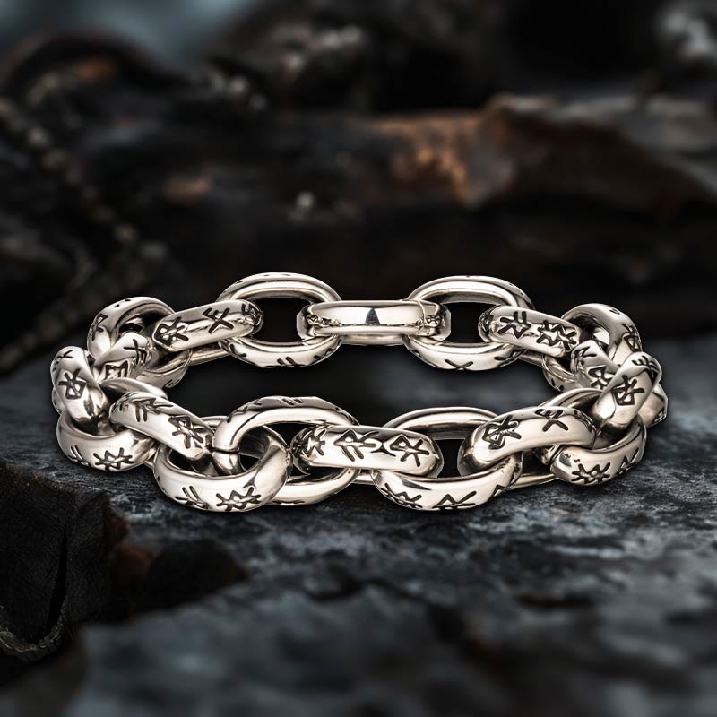 WorldNorse Rune Engraved Intricate Link Bracelet - Silver - 23cm - image 7