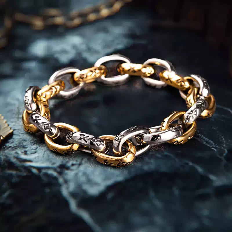 WorldNorse Rune Engraved Intricate Link Bracelet - Silver & Gold - 23cm - image 1