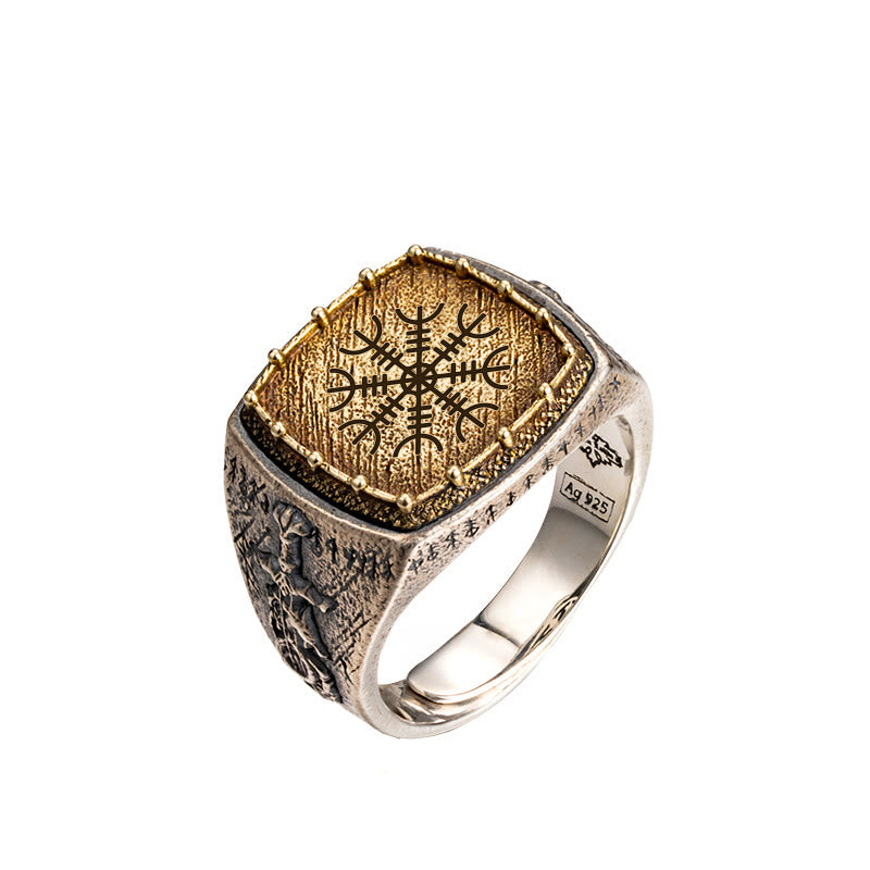 WorldNorse 925 Sterling Silver Celtic Cross Mjolnir Ring - Helm of Awe - UK Size Y（US 12） - image 4