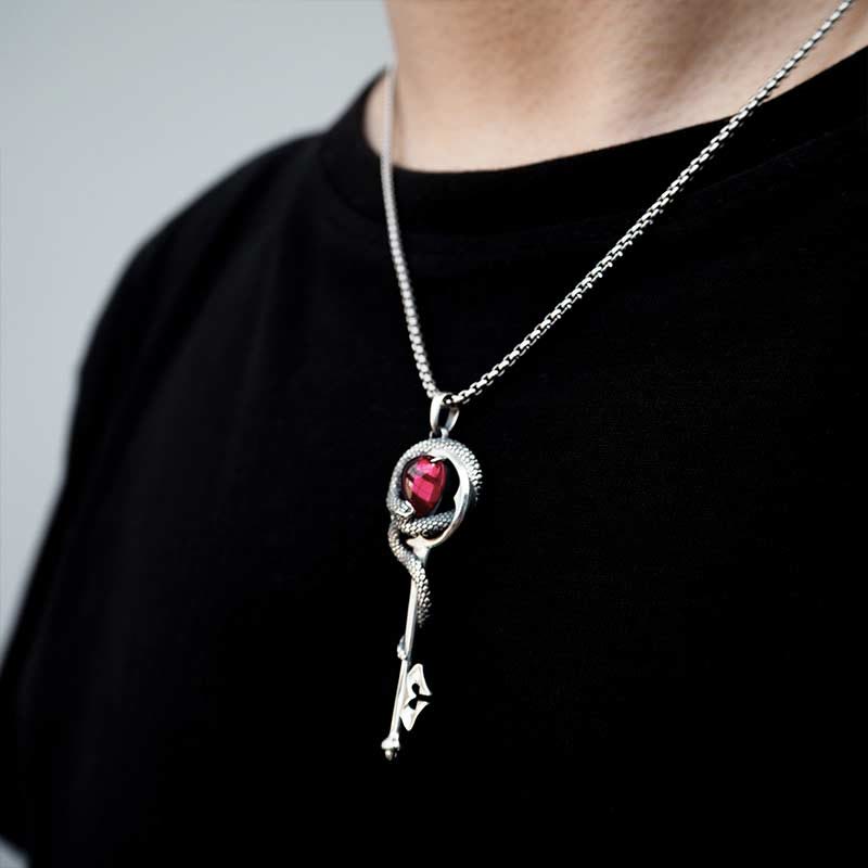 WorldNorse 925 Sterling Silver Ruby Snake Key Necklace - image 6
