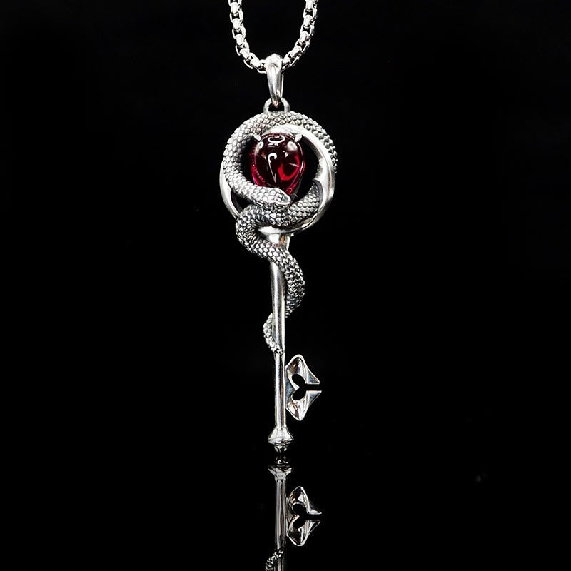 WorldNorse 925 Sterling Silver Ruby Snake Key Necklace - Silver - image 0