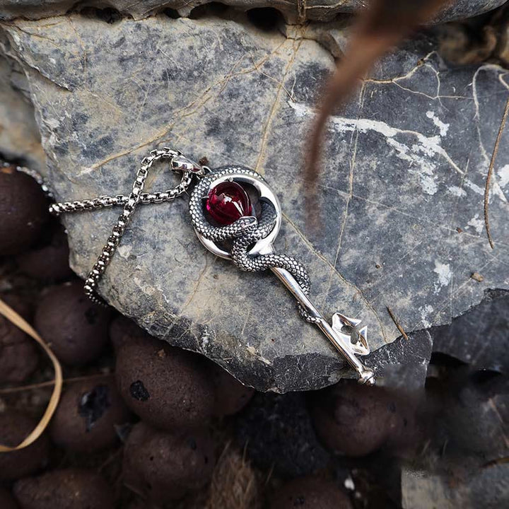 WorldNorse 925 Sterling Silver Ruby Snake Key Necklace - image 4