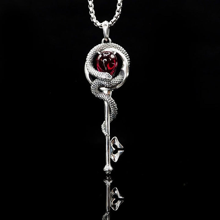 WorldNorse 925 Sterling Silver Ruby Snake Key Necklace - Silver - image 0