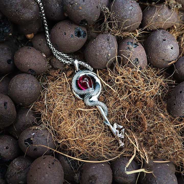 WorldNorse 925 Sterling Silver Ruby Snake Key Necklace - image 5