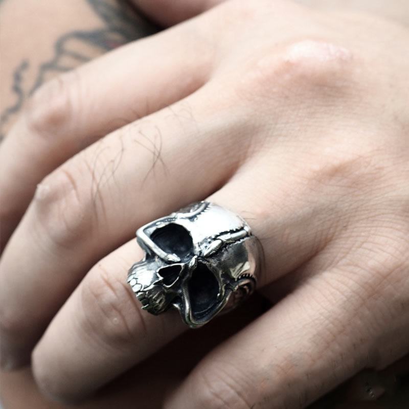 WorldNorse 925 Sterling Silver Snake Plate Skull Ring - image 8