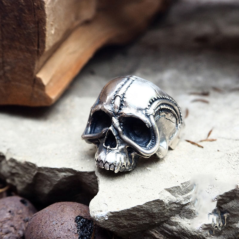 WorldNorse Handcrafted 925 Silver Snake Plate Skull Ring - image 7