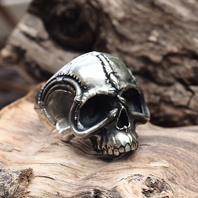 WorldNorse Handcrafted 925 Silver Snake Plate Skull Ring - image 2