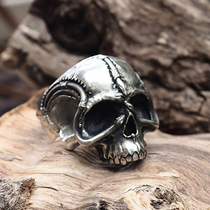 WorldNorse 925 Sterling Silver Snake Plate Skull Ring - image 2