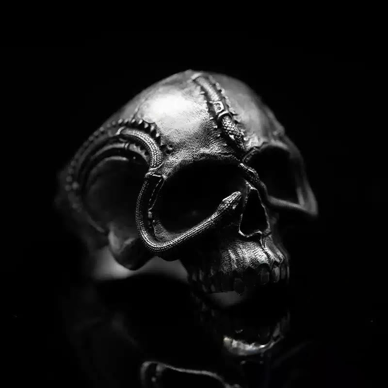 WorldNorse Handcrafted 925 Silver Snake Plate Skull Ring - UK Size V1/2（US 11） - NO THANKS - image 0