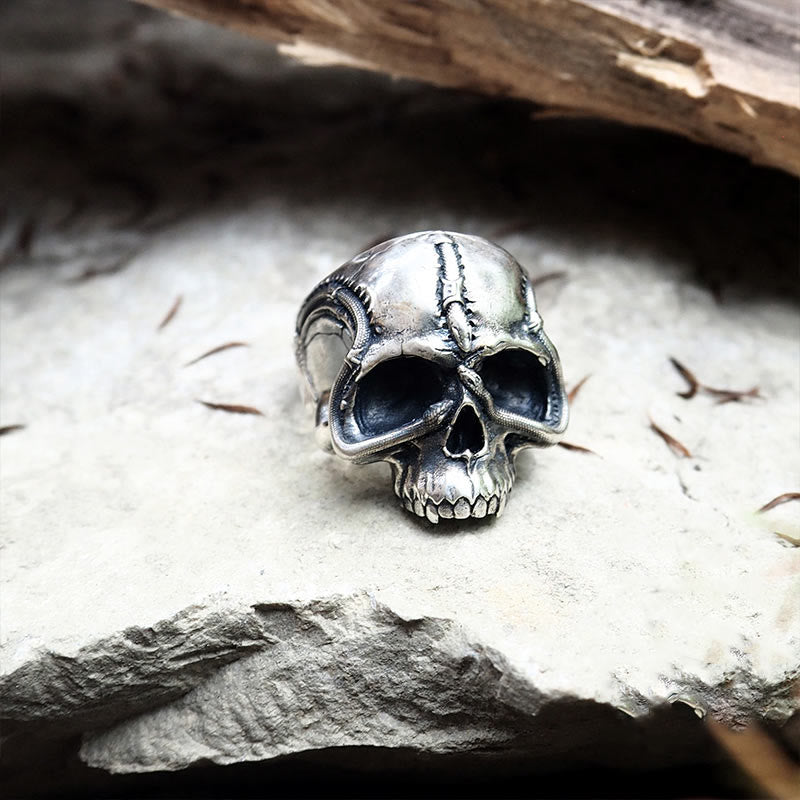 WorldNorse Handcrafted 925 Silver Snake Plate Skull Ring - image 6