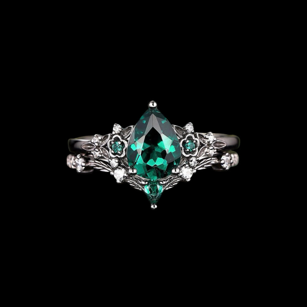 WorldNorse Nordic Floral Alexandrite Ring Set - Emerald - UK Size T1/2（US 10） - image 12