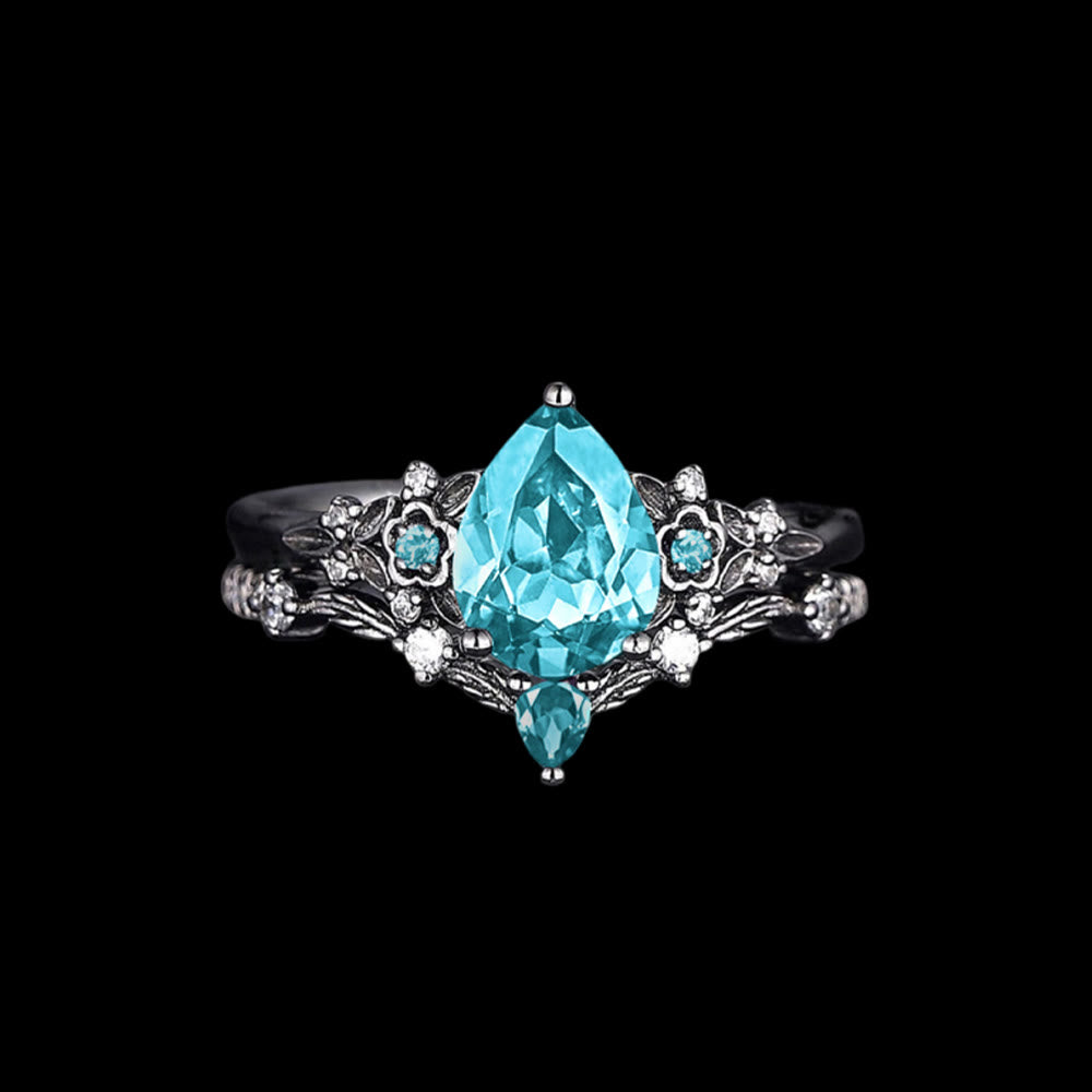 WorldNorse Nordic Floral Alexandrite Ring Set - Aquamarine - UK Size T1/2（US 10） - image 8