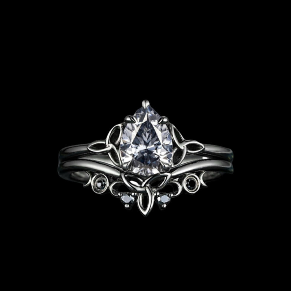 WorldNorse Vintage Celtic Knot Pear Gray Moissanite Ring Set - UK Size T1/2（US 10） - image 1