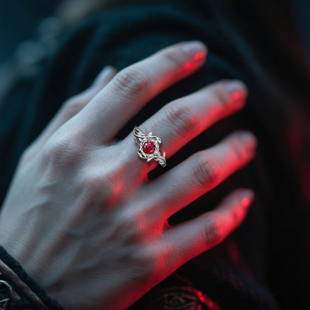 WorldNorse Freyja's Flame Leaf Wreath Garnet Ring - image 1