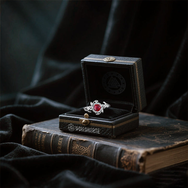 WorldNorse Freyja's Flame Leaf Wreath Garnet Ring - image 4