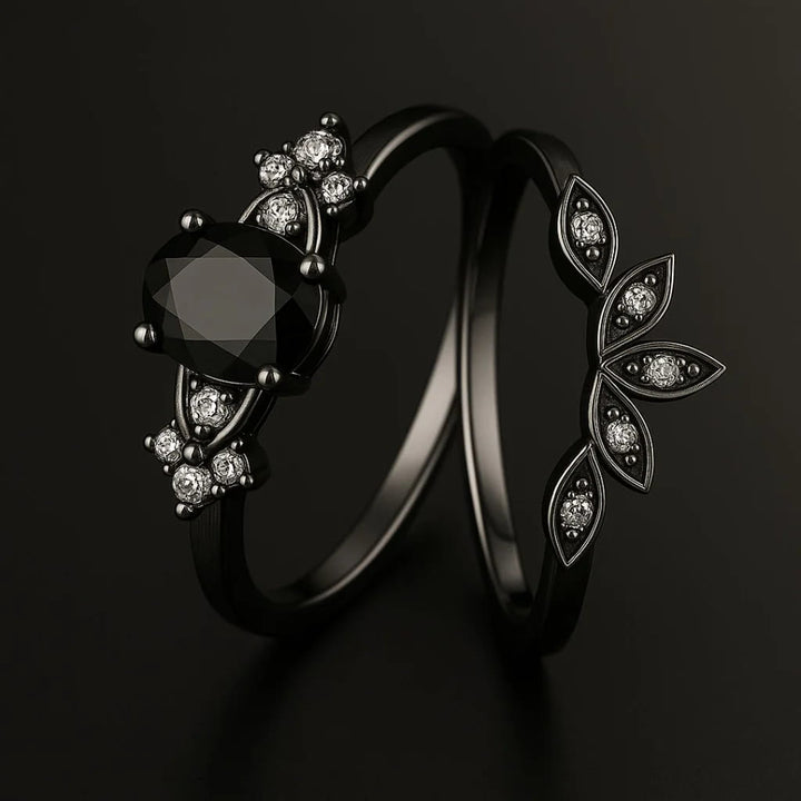 WorldNorse Black Onyx Tear Crown Ring Set - image 2