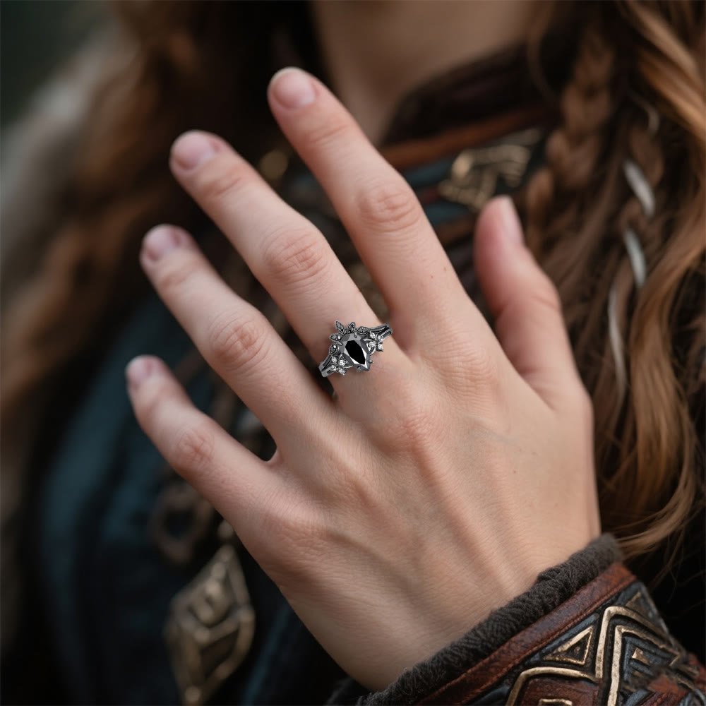 WorldNorse Black Onyx Tear Crown Ring Set - image 1