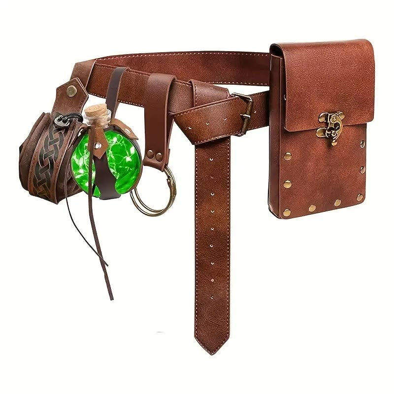 WorldNorse Medieval Belt Pouch Phone Leather Waist Bag - Belt + Bag + Accessories + Celtic Knot Bag - Brown - image 0