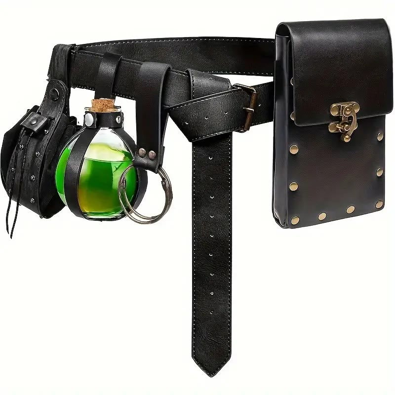 WorldNorse Medieval Belt Pouch Phone Leather Waist Bag - Belt + Bag + Accessories + Rivet Bag - Black - image 8