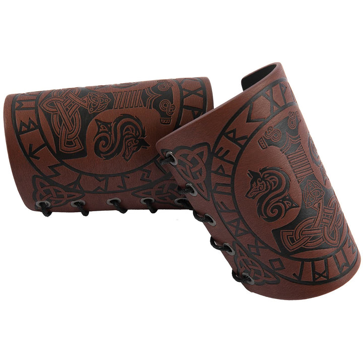 WorldNorse Viking Embossed Mjolnir Wolves Rune Arm Bracers - image 4