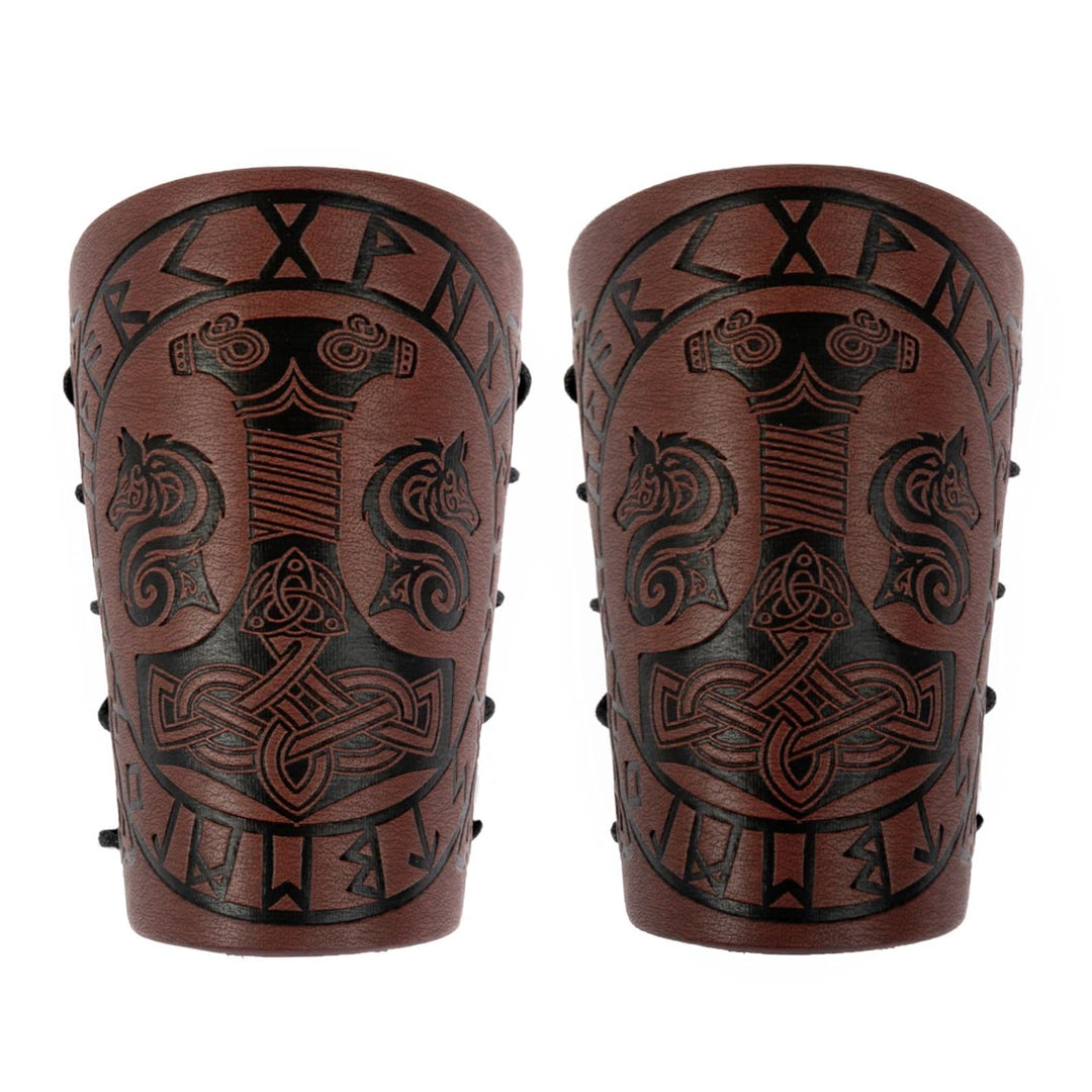 WorldNorse Viking Embossed Mjolnir Wolves Rune Arm Bracers - image 1