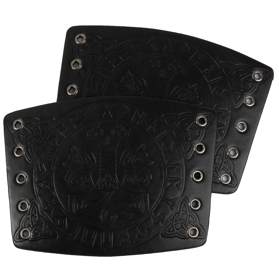 WorldNorse Viking Embossed Mjolnir Wolves Rune Arm Bracers - image 8