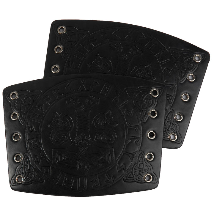 WorldNorse Viking Embossed Mjolnir Wolves Rune Arm Bracers - image 8