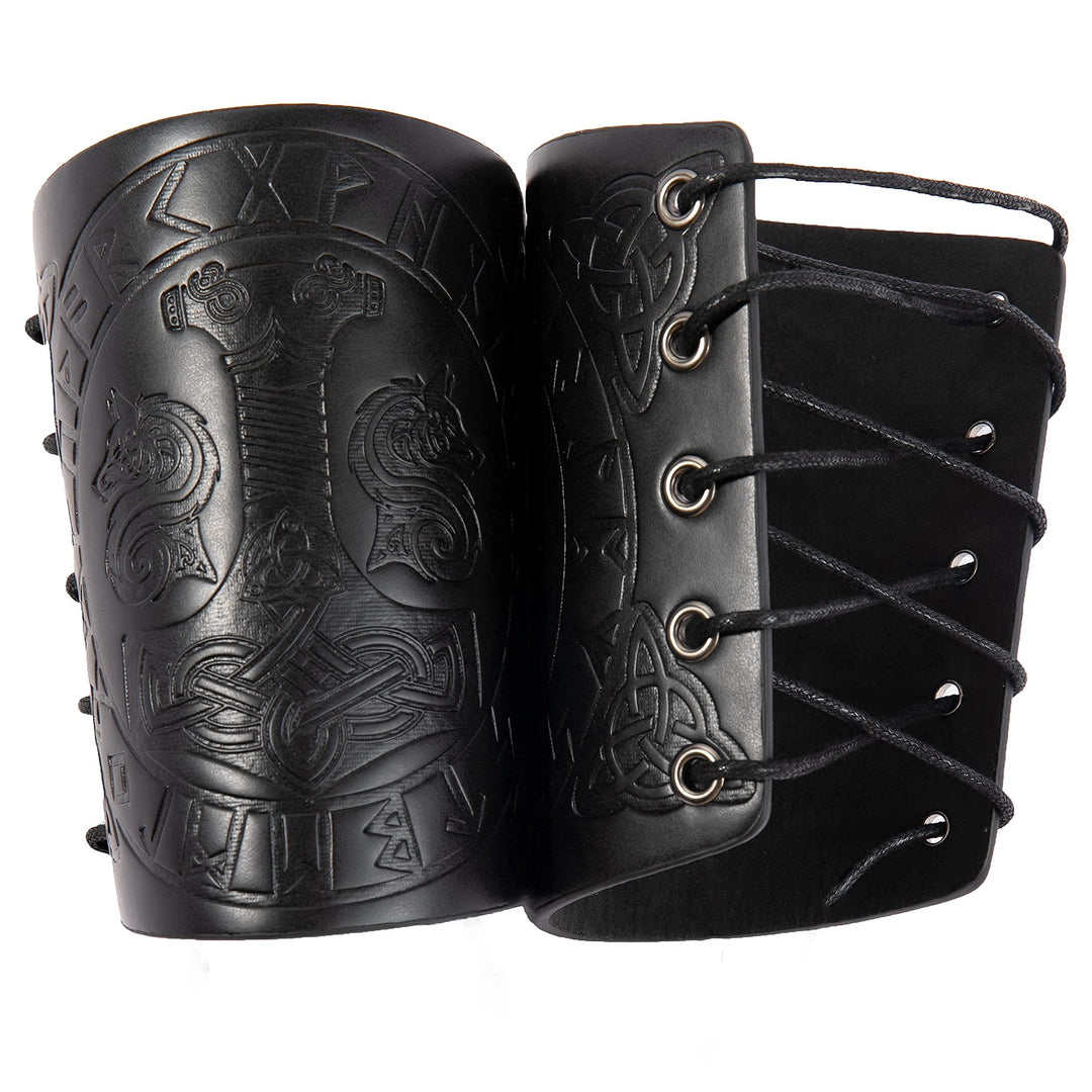 WorldNorse Viking Embossed Mjolnir Wolves Rune Arm Bracers - image 12