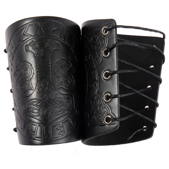 WorldNorse Viking Embossed Mjolnir Wolves Rune Arm Bracers - image 12