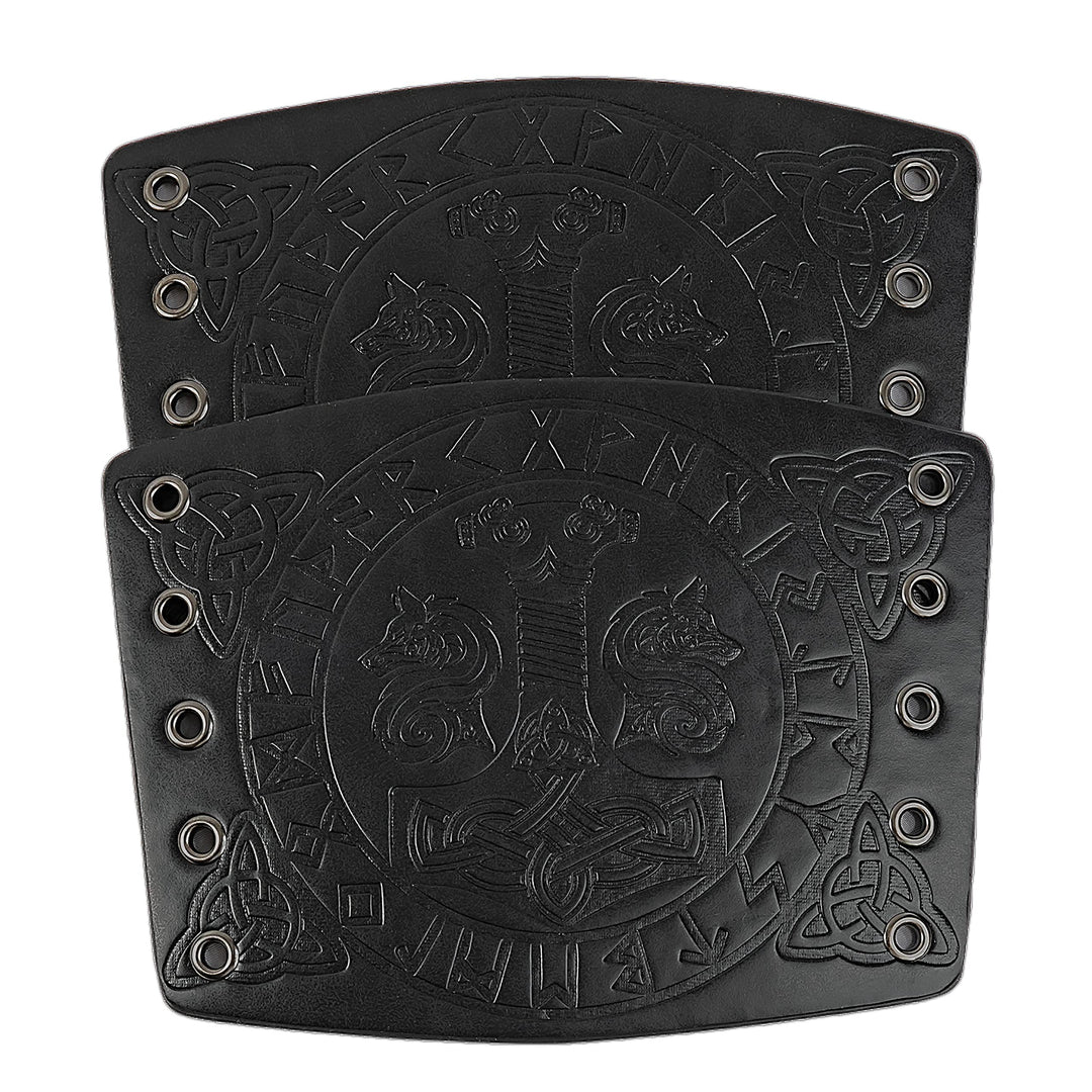 WorldNorse Viking Embossed Mjolnir Wolves Rune Arm Bracers - image 9