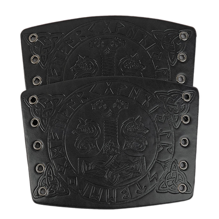 WorldNorse Viking Embossed Mjolnir Wolves Rune Arm Bracers - image 9