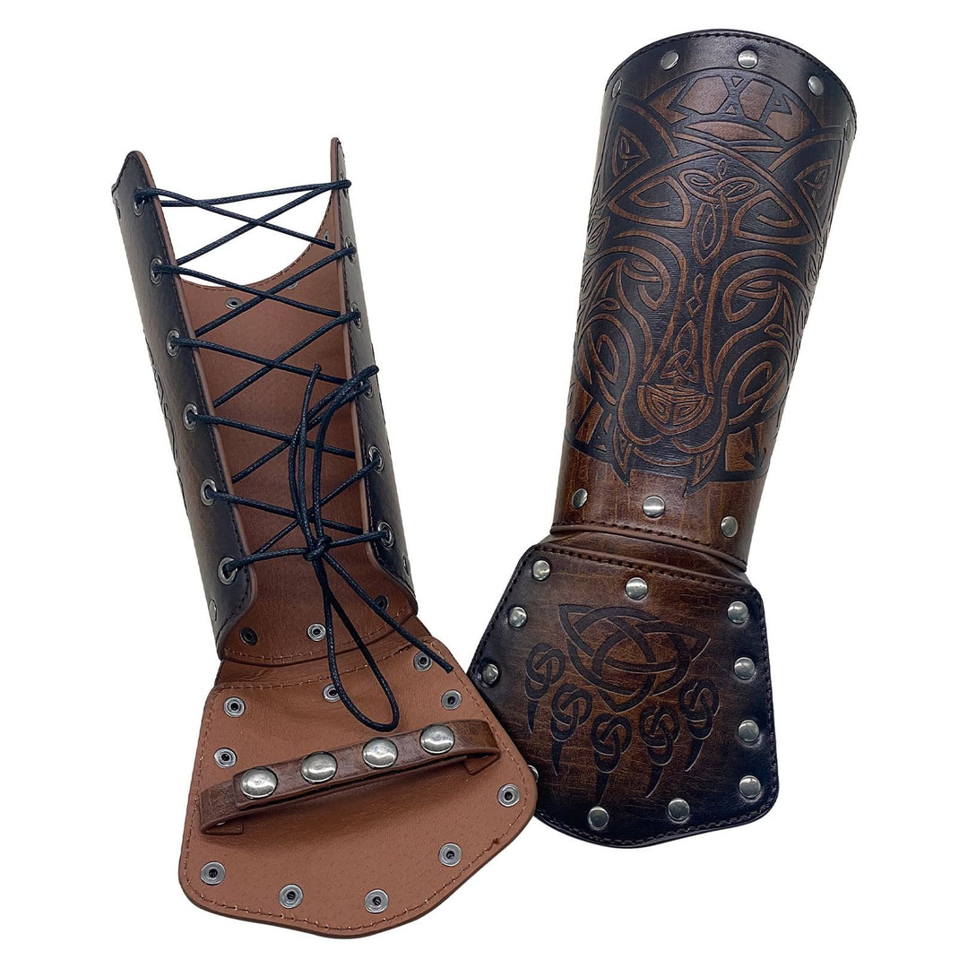 WorldNorse Viking Wolf Triquetra Leather Arm Bracers - image 2