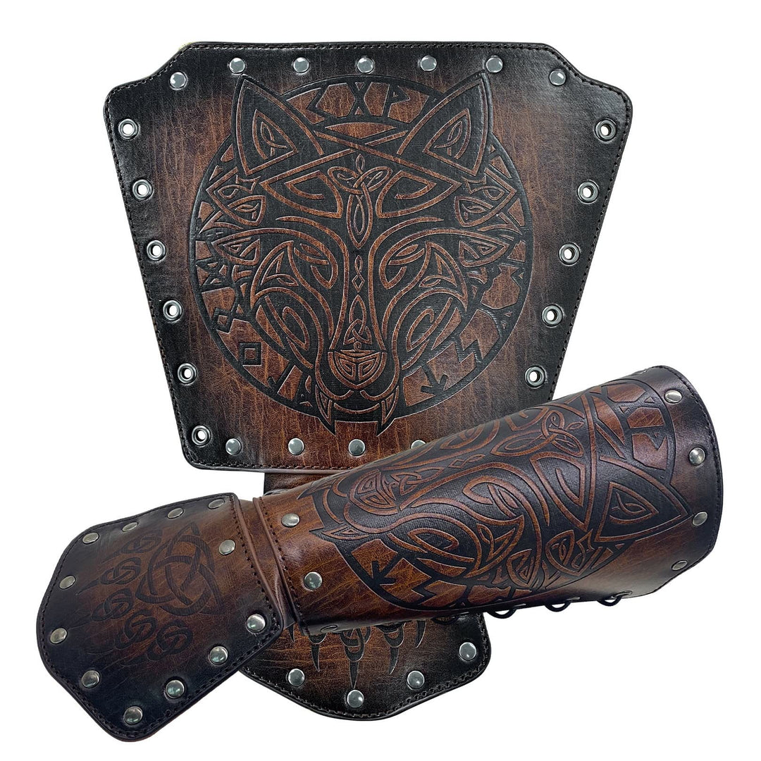 WorldNorse Viking Wolf Triquetra Leather Arm Bracers - image 5