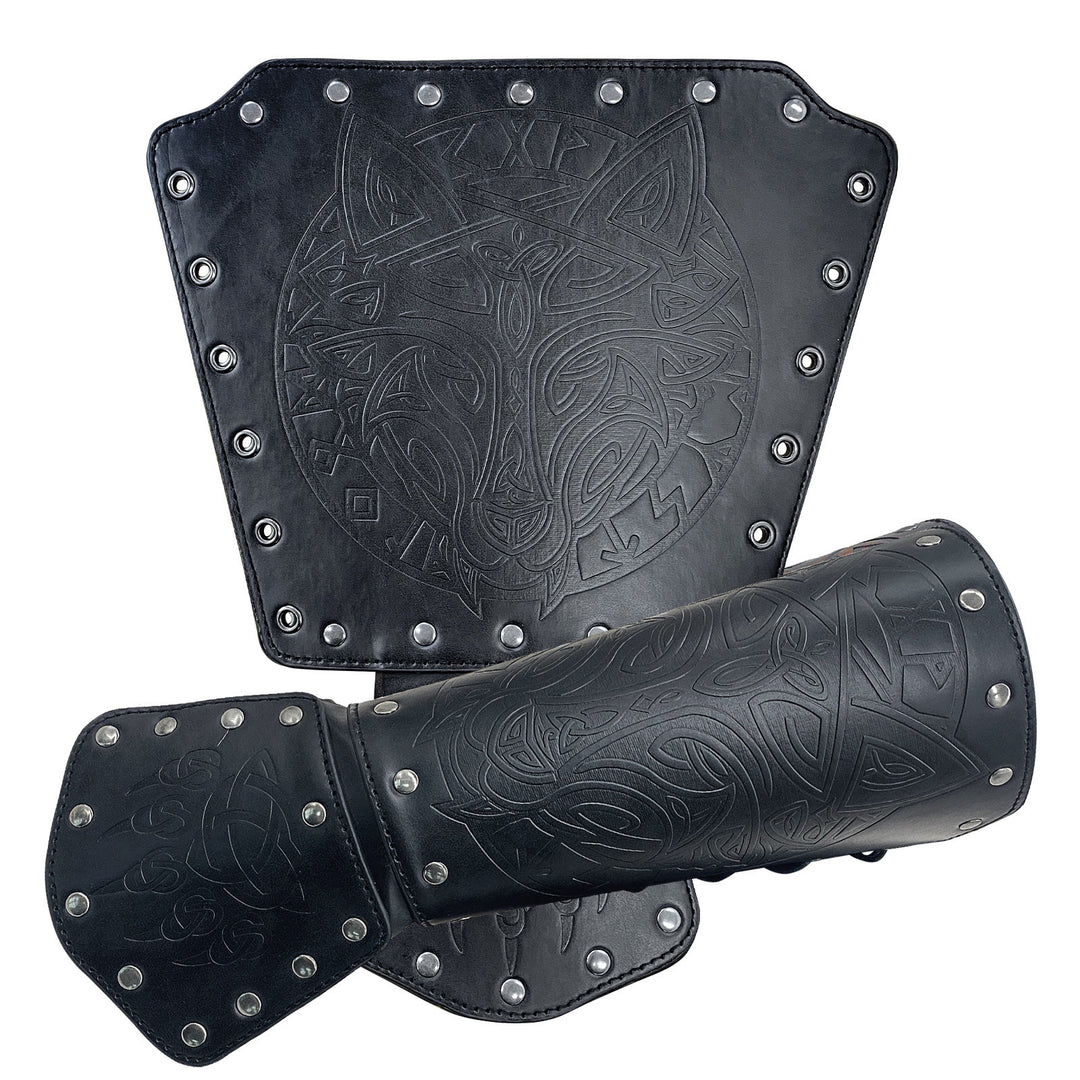 WorldNorse Viking Wolf Triquetra Leather Arm Bracers - image 10