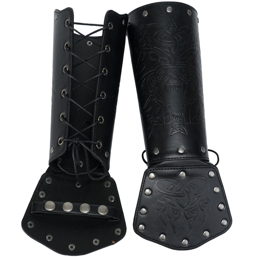 WorldNorse Viking Wolf Triquetra Leather Arm Bracers - image 14