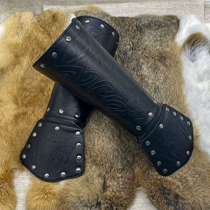 WorldNorse Viking Wolf Triquetra Leather Arm Bracers - image 9