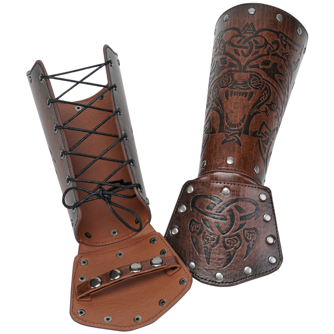 WorldNorse Viking Wolf Triquetra Leather Arm Bracers - image 12