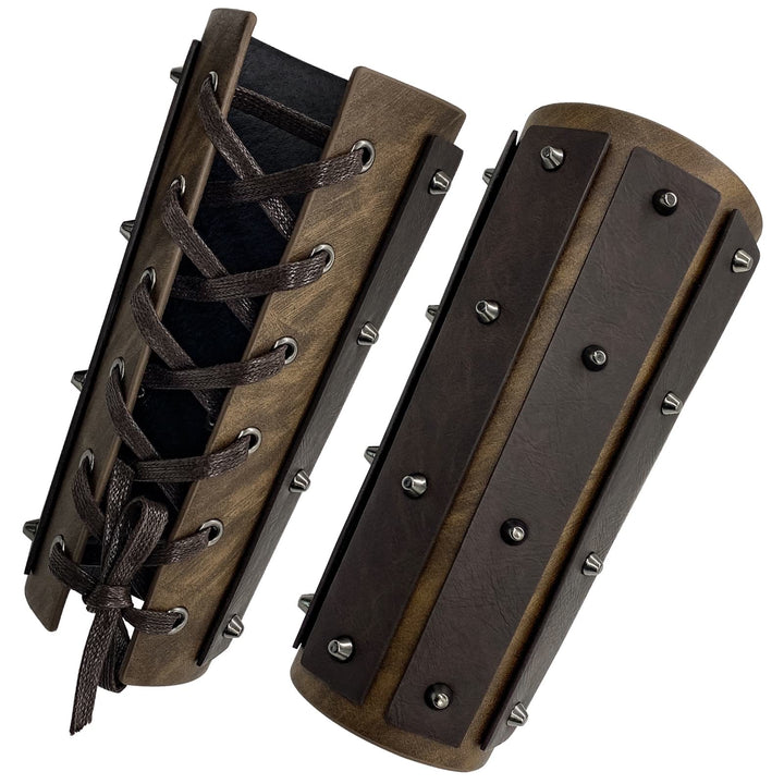 WorldNorse Gothic Rivets Lace Up Arm Bracers - Brown - image 0