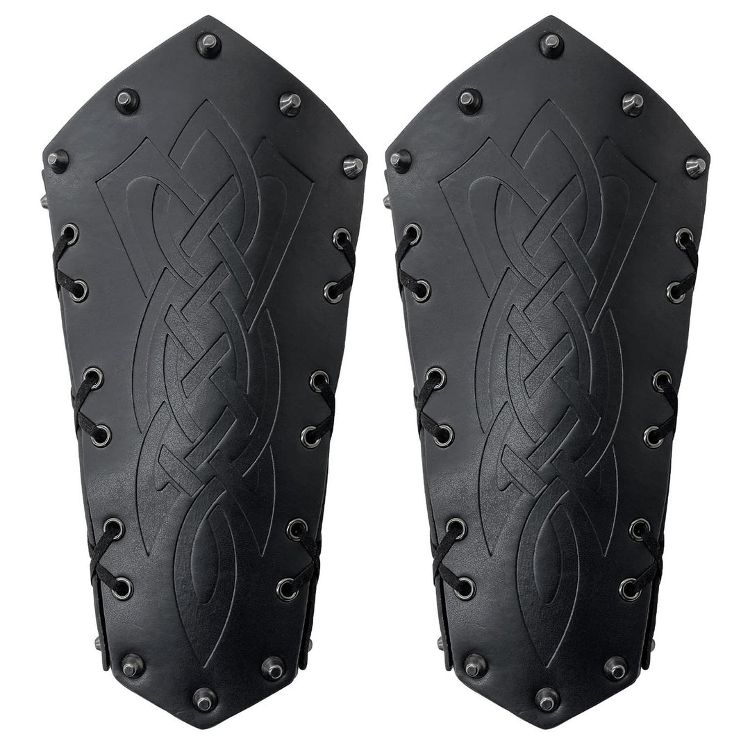 WorldNorse Viking Warrior Bucket Spike Lace Up Arm Bracers - Blade - Black - image 5